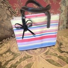 Striped Multicolor Mini Tote Handbag Zip Top ...