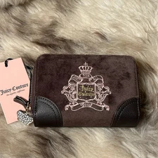 NWT Juicy Couture Juicy For All Med. Double Zip Around Wallet - Chocolate Velour