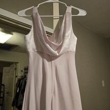 Women's Pink Satin Cowl Neck Strappy Maxi Slip Dress Beaded Straps S