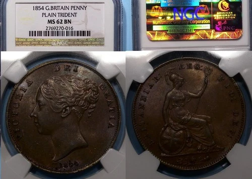 1854 GREAT BRITAIN PENNY PLAIN TRIDENT NGC MS 62 BN #814-45