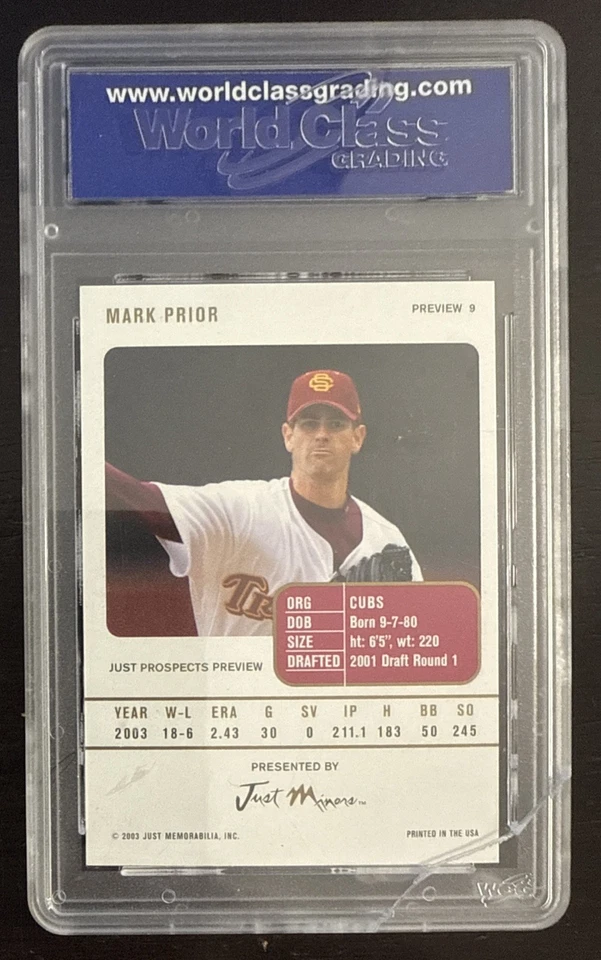 2003 Just Minors  USC Trojans / Mark Prior ROOKIE / WCG 10 GEM MINT - Image 2 of 2