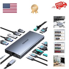 USB C Laptop Docking Station Dual Monitor, 15 in 1 USB C Hub Triple Display w...