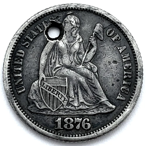 1876-S 10C Seated Liberty Silver Dime: Holed
