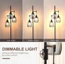 3-Light Floor Lamp Industrial Standing Light w/ Steel Lampshades Dimmable Light