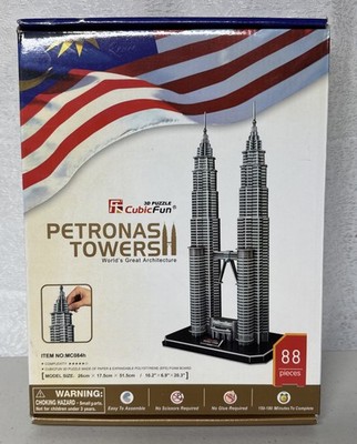 3D Puzzle Petronas Towers Puzzle 20''x10''x7'' Cubic Fun New Sealed Box 88 Pieces
