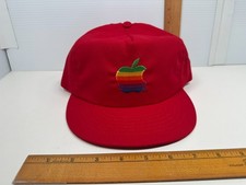 Vintage Apple Rainbow Logo Hat Red Cap America Made in USA Decorative USE ONLY