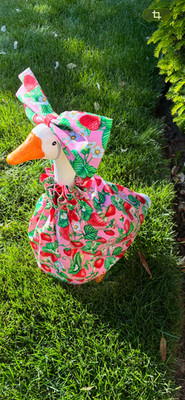 Porch Goose Outfit, Strawberries and Flowers Dress and 7''  Bow