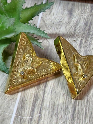 Vintage Gold Tone Eagle Collar Tips / Collar Covers Pair Rhinestone Accent...