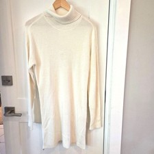 NWT Bar III Cream Turtleneck Sweater Dress Midi Ribbed Zip Side Slit Boho Cozy M