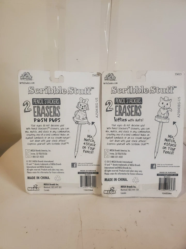 Lote de 2 paquetes de borradores apiladores de lápices Scribble Stuff - Gomas de borrar apilables para animales Foto 2 de 2