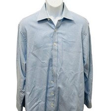 Michael Kors Men's Regular Fit Dress Shirt 17 34/35 Blue Micro Check Long Sleeve