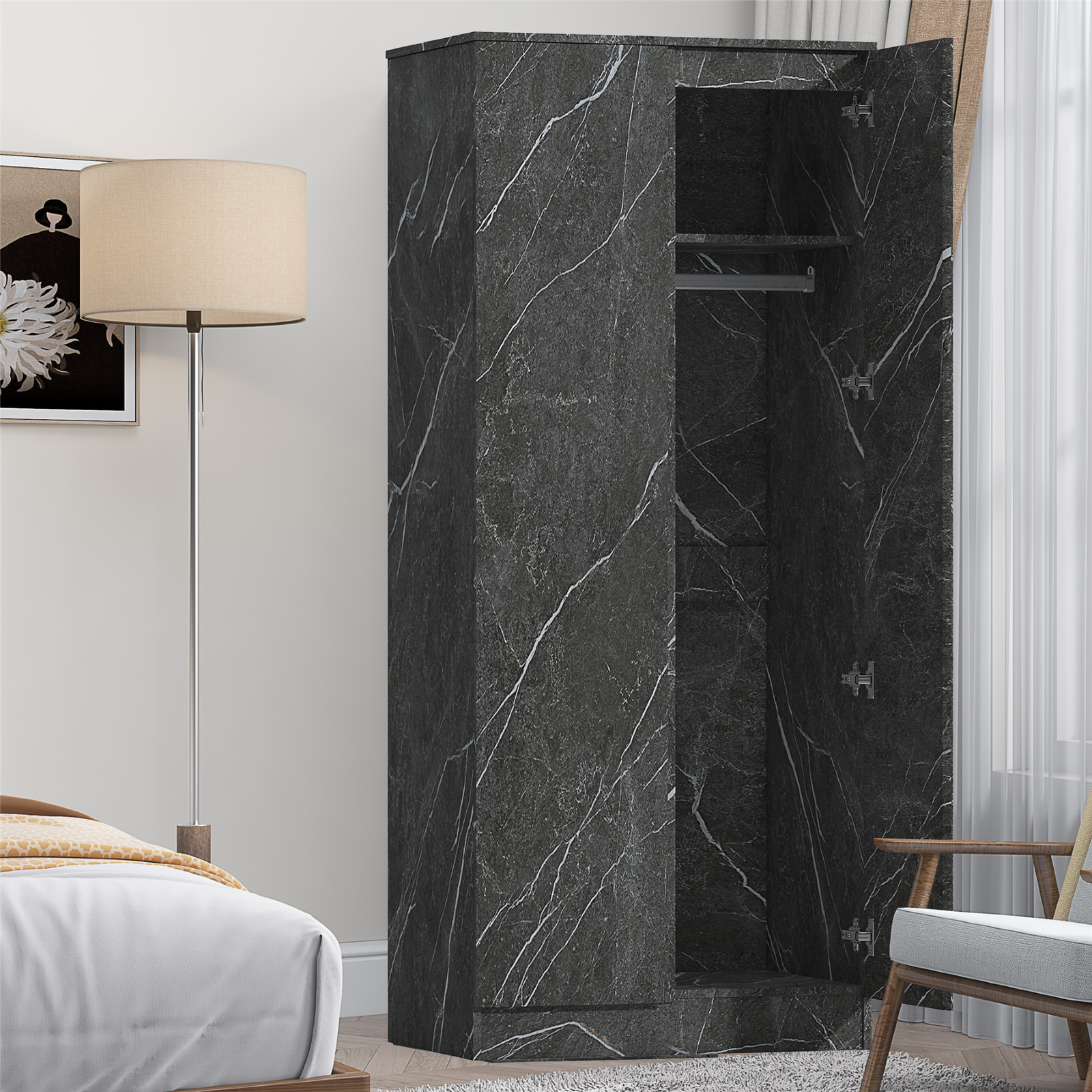 ZITA 2 Door PLAIN Wardrobe - Grey Marble Effect Contemporary Look