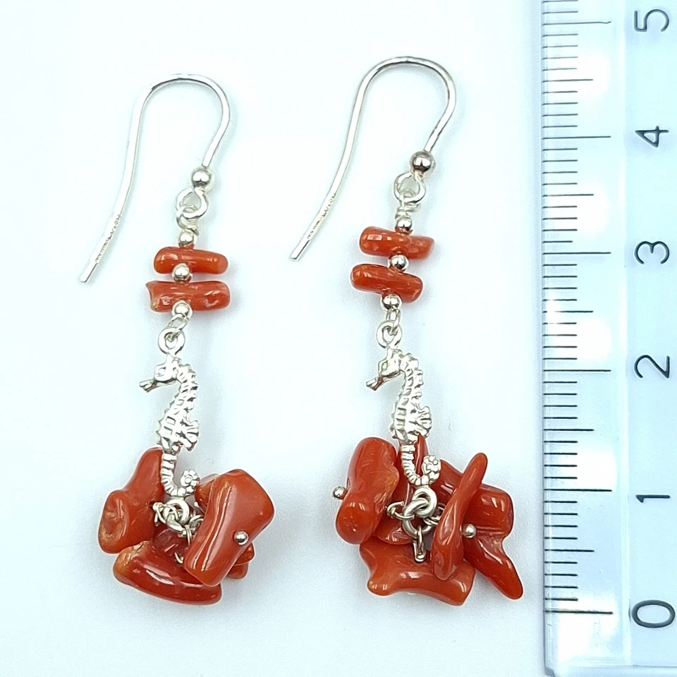 Orecchini da donna di Argento 925 e corallo Rosso di Sardegna Naturale pendenti - Immagine 4 di 4