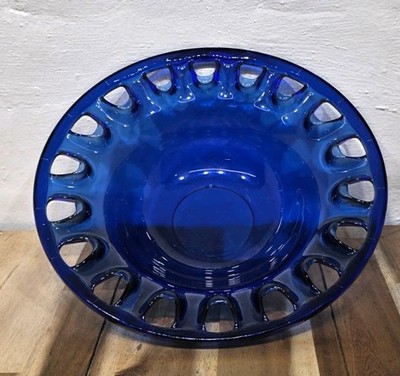 Kobaltblau Kunstglas Gitterrand Rand Servier Deko Schale 