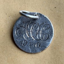 Victorian Silver Coin Engraved Love Token ~ Initials/Monogram AH NG 19.1.10