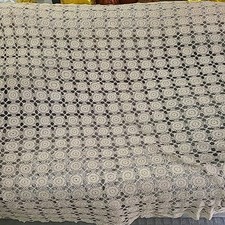 Crochet Lace Tablecloth 65"x100" Rectangle Beige Cotton Cottage Antique