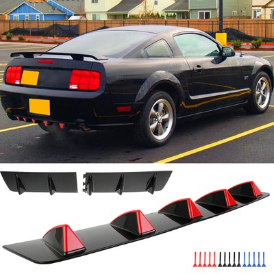 For Ford Mustang GT GT500 Rear Lower Bumper Diffuser Lip 5 Shark Fins Spoiler