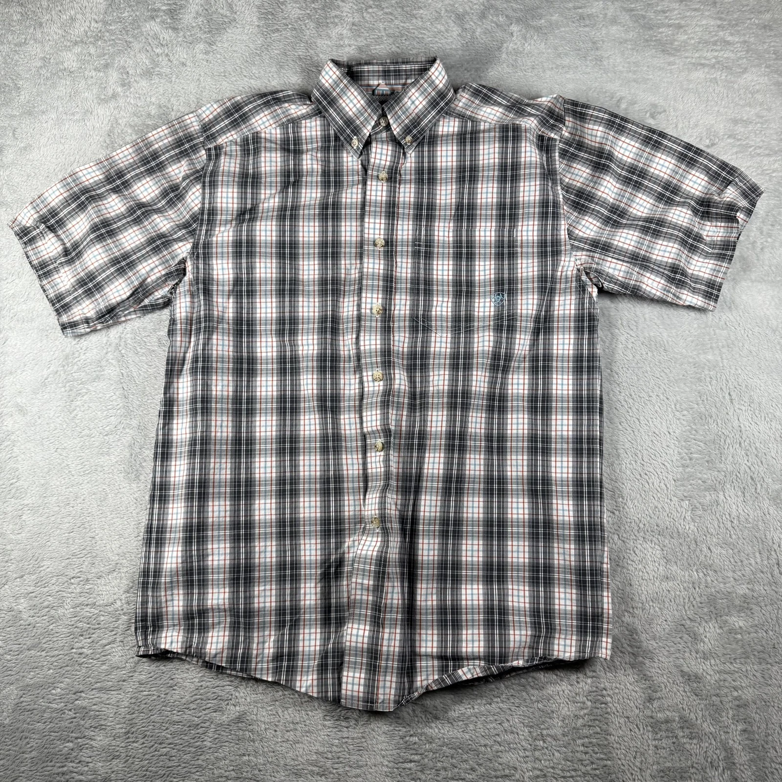 Ariat Pro Series Shirt Mens Small Gray Plaid Western Fishing Vented Hiking Work