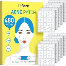 LitBear Pimple Patch Bulk, 480 Patches 3Size Acne Patches for Face, Hydrocolloid
