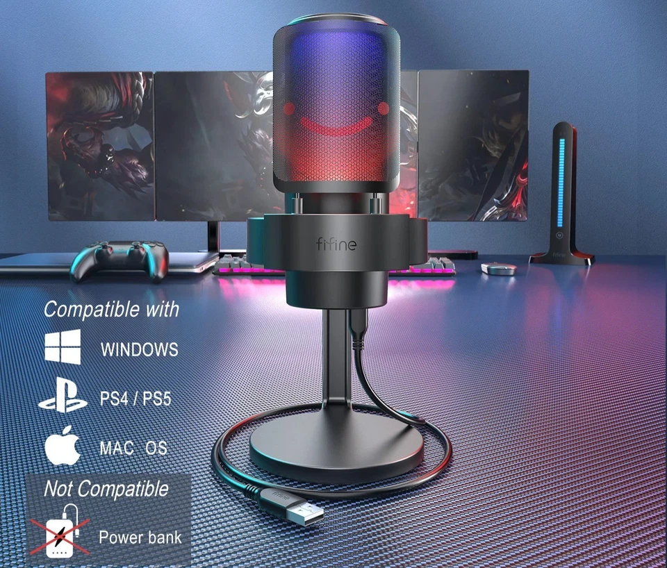 Microfono USB A8 per PC Mac | Streaming Gaming Podcast | RGB, Mute Touch, - Immagine 2 di 4