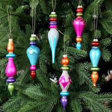 6 Pcs 7.1Inch Large Christmas Mercury Glass Finial Ornament Bright Glass Finia