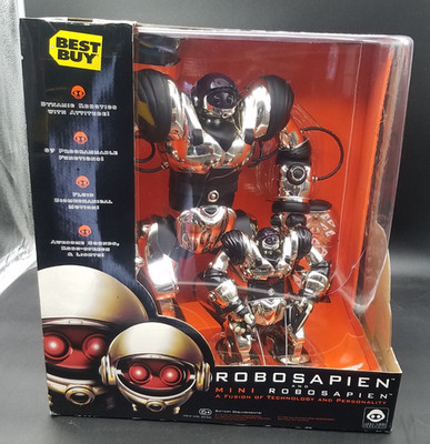 NEW - 2004 Wow Wee ROBOSAPIEN 14'' Full Size & Mini Silver Chrome & Black 8050
