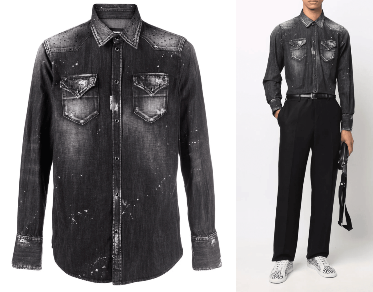 DSQUARED2 JEANS Denim Western Shirt Rhinestones Distressed Hemd