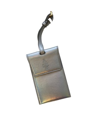 Mark Cross Metallic Leather Iridescent Luggage Tag Gold Hardware