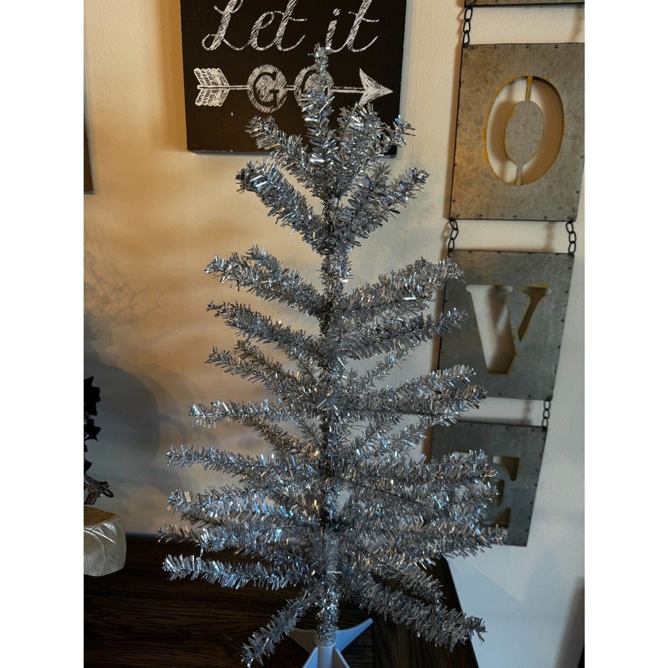 vintage tabletop Christmas tree; silver tinsel tree eBay