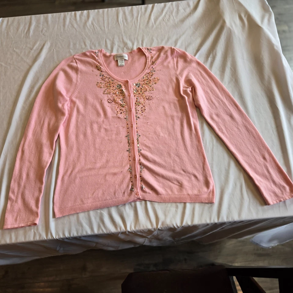 Vtg Chadwick's Hong Kong Beaded Embellished Pink Cardigan Sweater Sz Large READ - Image 3 of 4