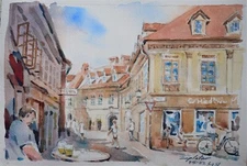 Ljubljana Slovenia  Impressionist, Street Scene ,modern realism 10x7"