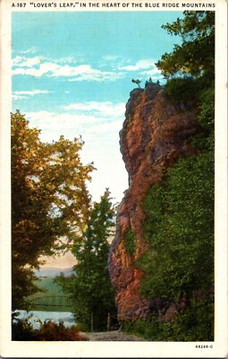 Postcard Lover's Leap Blue Ridge Mountain Meadows Of Dan Virginia Linen Unposted