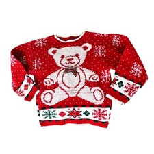 VTG 80s 90s teddy bear sweater red crewneck holiday Christmas kids large unisex