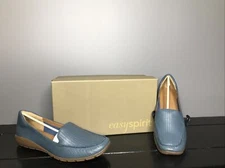 Easy Spirit Womens Abide Navy Leather Loafers Shoes 11 Wide 