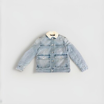 H&M Lined Faux Shearling-collared Denim Jean Jacket Coat Mens Small