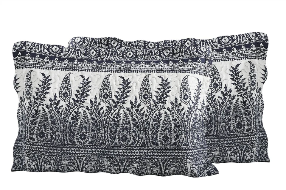 Embossed Pinsonic Printed Bedspread Coverlet Quilt Set Navy Branches Paisley - Image 3 of 4