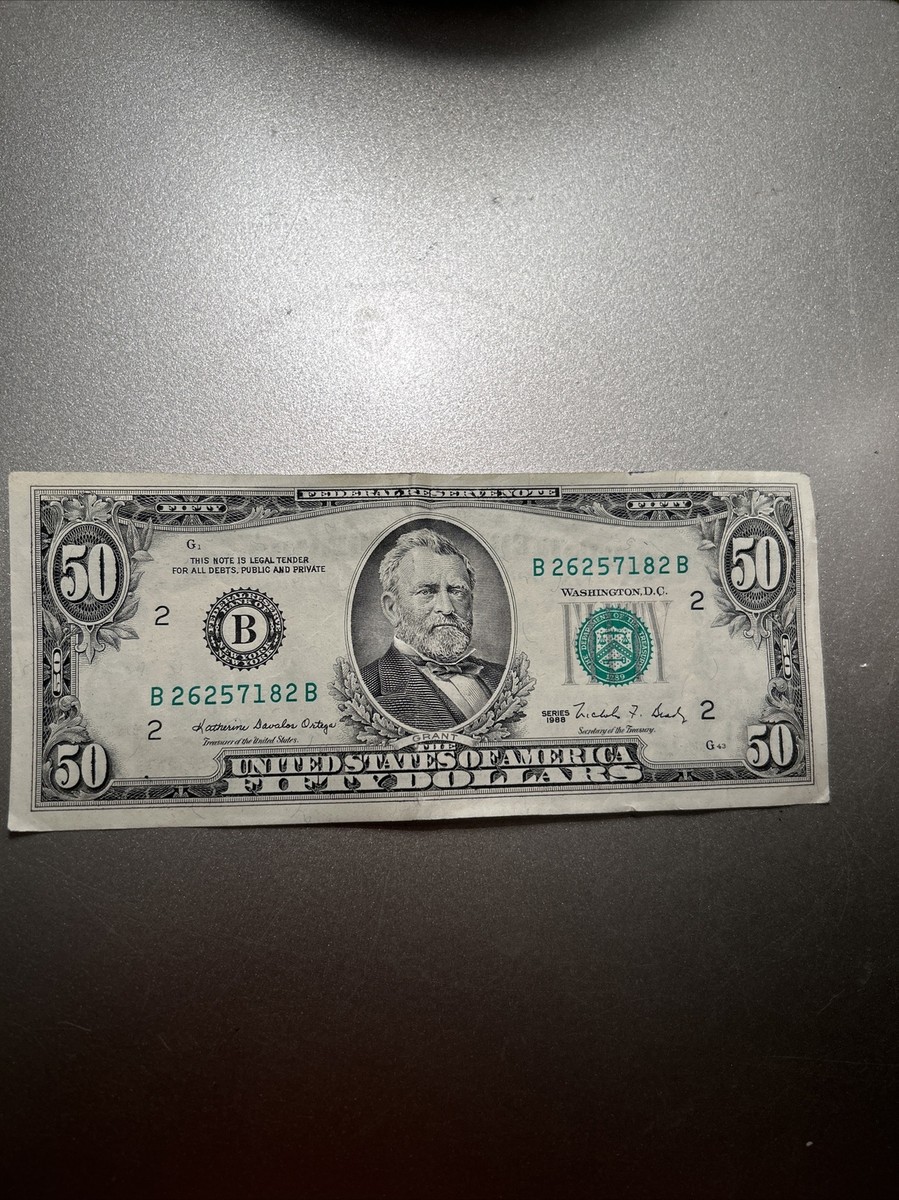 1988 (B) $50 Fifty Dollar Bill Federal Reserve Note New York