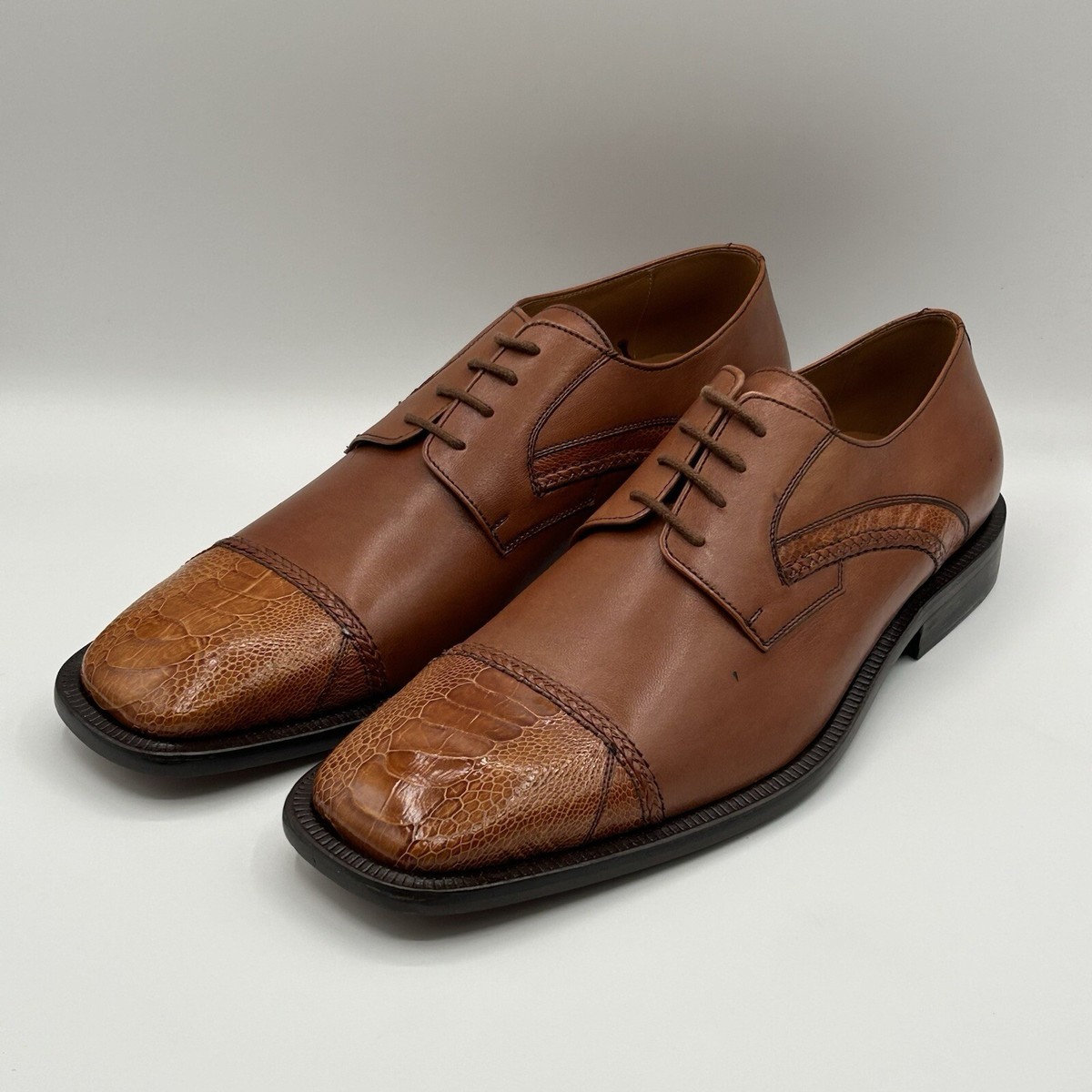 NEW David Eden Mens Ostrich Leather Dress Shoes Brown Derby  display picture 3