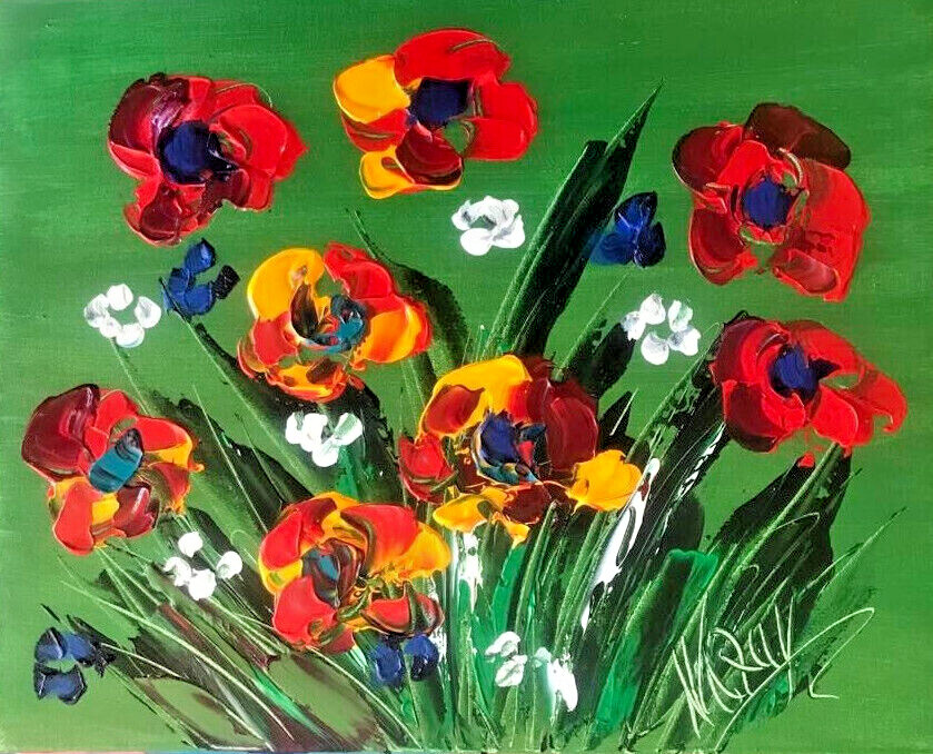 NICE  FLOWERS on GREEN by Mark Kazav  Abstract Modern CANVAS Original 56WEF