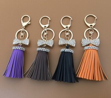 Leather Tassel Crystal Bowknot Charm Pendant Mobile Bag Handbag Key Chain