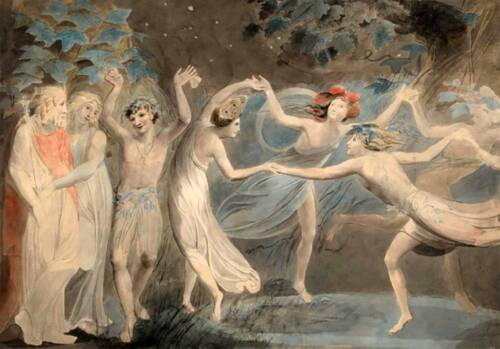 Titania and Puck, Fairies Dancing by William Blake Oberon 1798 - Picture 1 of 1