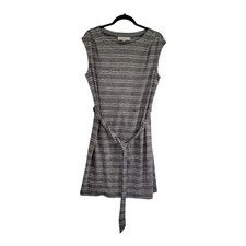Ann Taylor LOFT Striped Dress Women Medium M Black Pullover Tie Front Cap Sleeve