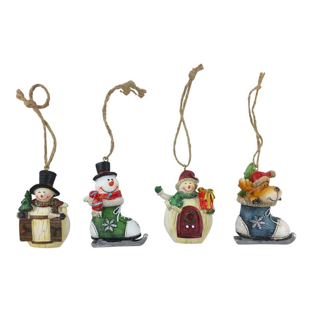 Set of 4 Resin Snowmen Christmas Tree Decorations Snowman Baubles