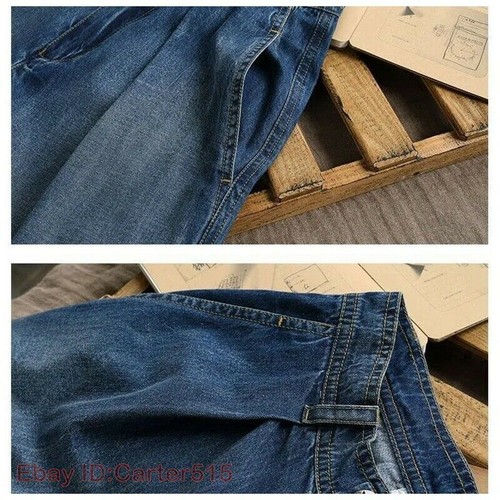 Women Wide Leg Denim Pants Trousers Loose Baggy Faded Jeans Bottoms Casual - Picture 9 of 10