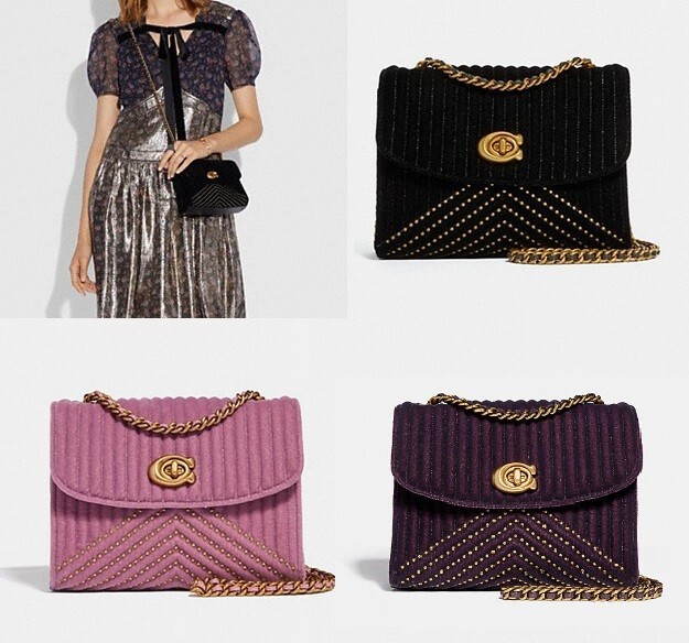 COACH 31034 Parker 18 in velvet quilting with rivets Plum NWT - Main Image