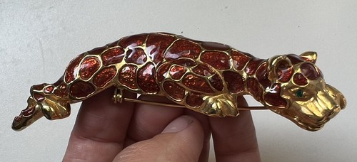 Vintage Cougar Panther Leopard Big Cat Enameled w/Green rhinestone Eyes - Picture 17 of 17