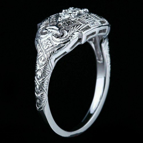 Anillo de compromiso vintage de diamantes simulados de corte redondo de 1,25 quilates de plata de ley 925 - Imagen 7 de 10