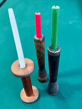 Set 3 Wood Thread Spool Spindle Industrial Vintage Primitive Decor Wooden