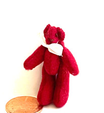 DOLLHOUSE MINIATURE maroon JOINTED STUFFED TEDDY BEAR