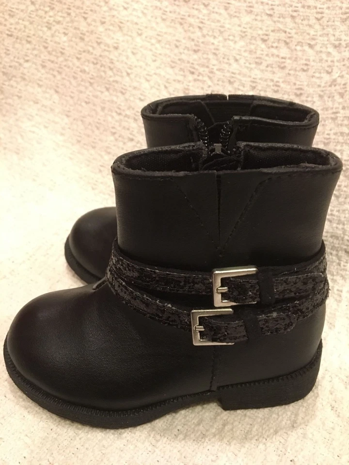 NWOT OKIE DOKIE Toddler Girls Black Boots Napa Glitter Straps & Buckles Size 5 - Image 2 of 4
